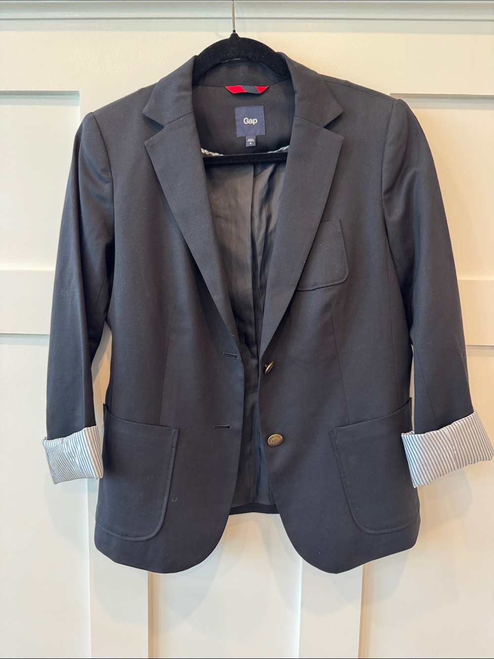 GAP Navy Single-Breasted Blazer with Striped Cuff